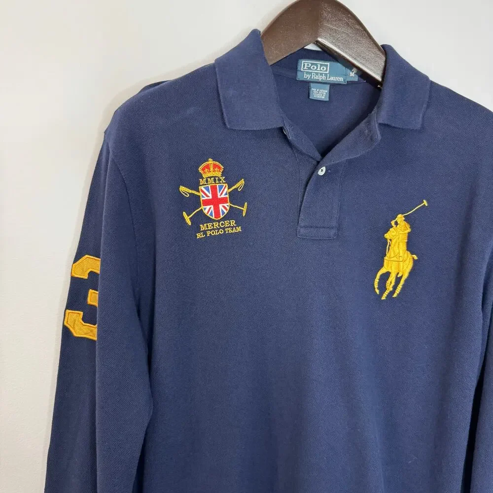 POLO by Ralph Lauren Rugby Big Pony Long Sleeve Polo Shirt Blue Men's M - Picture 2 of 8